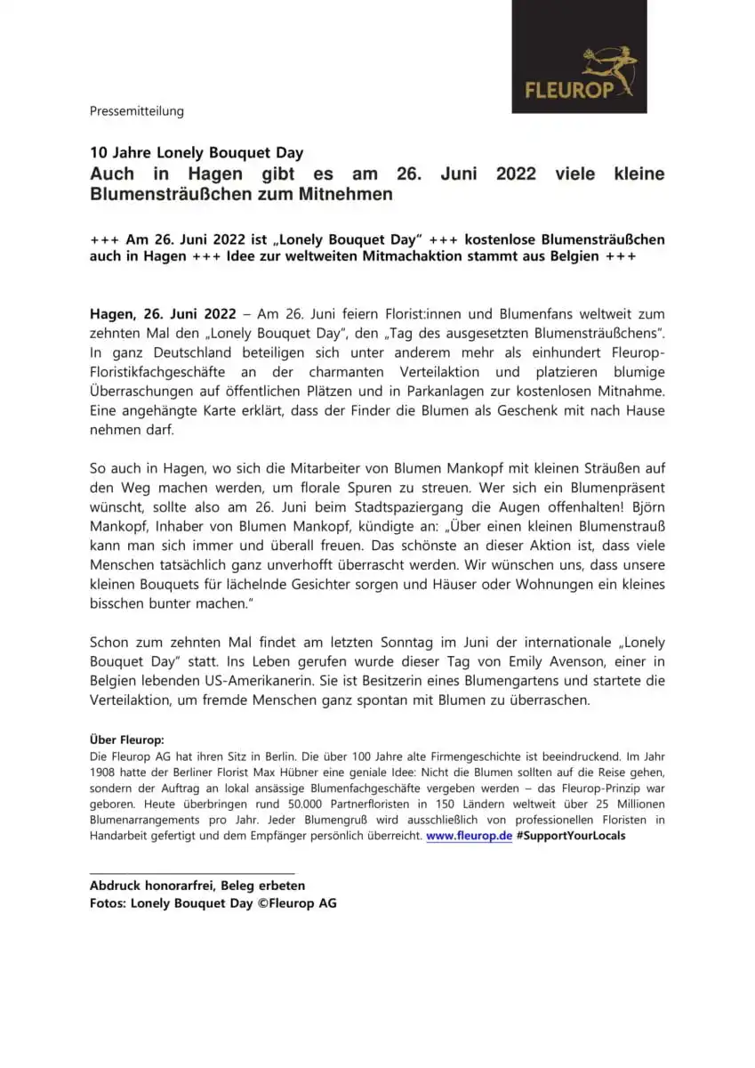 Pressemitteilung Fleurop Lonely Bouquet Day 2022 1