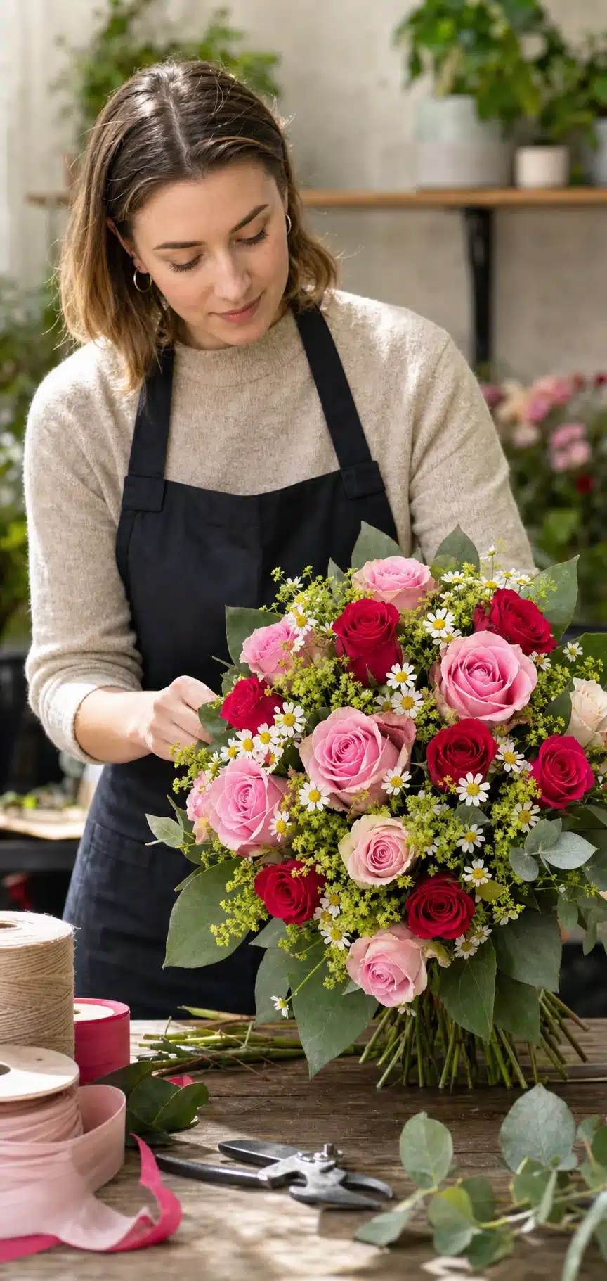 Rosentraum 5 Floristin bindet den Rosenstrauß Rosentraum