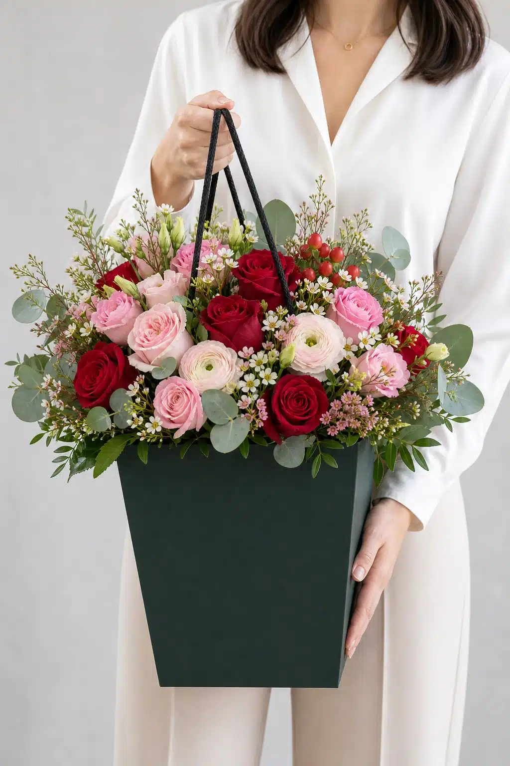 Überraschungs-Strauß Liebe 3 Romantischer Ueberraschungs Strauss Liebe wird im dunklen Flowerbag gehalten - Blumenstrauß von Blumen Mankopf in Hagen
