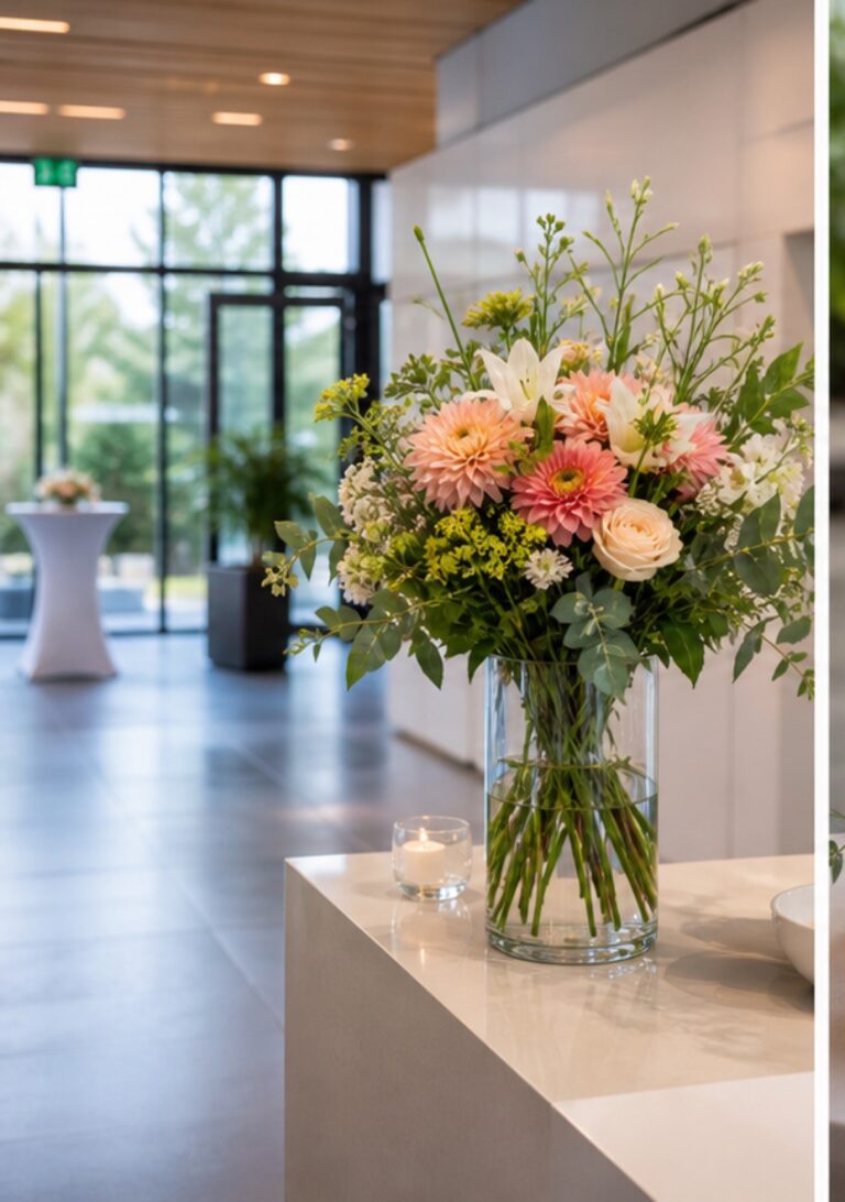 Blumen für die Firmenfeier: Sommerliche Dekoration für Empfang und Tische