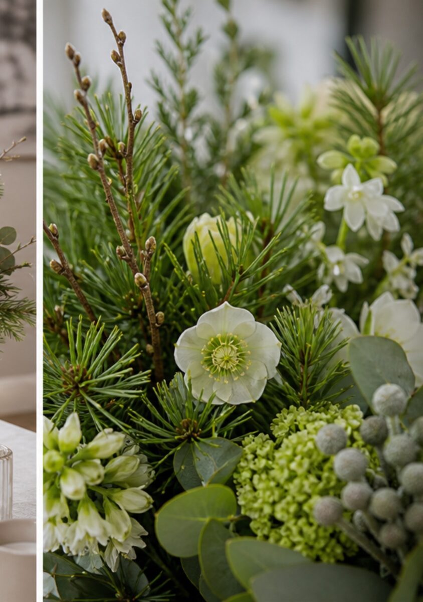 Blumen im Winter: Welche Sträuße jetzt lange schön bleiben 1 Robuste Winterblumen und Grün in einer Vase