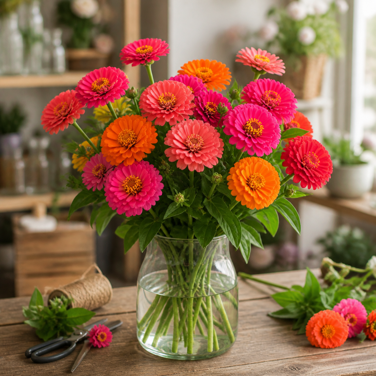 Zinnie als sommerliche Schnittblume in der Vase
