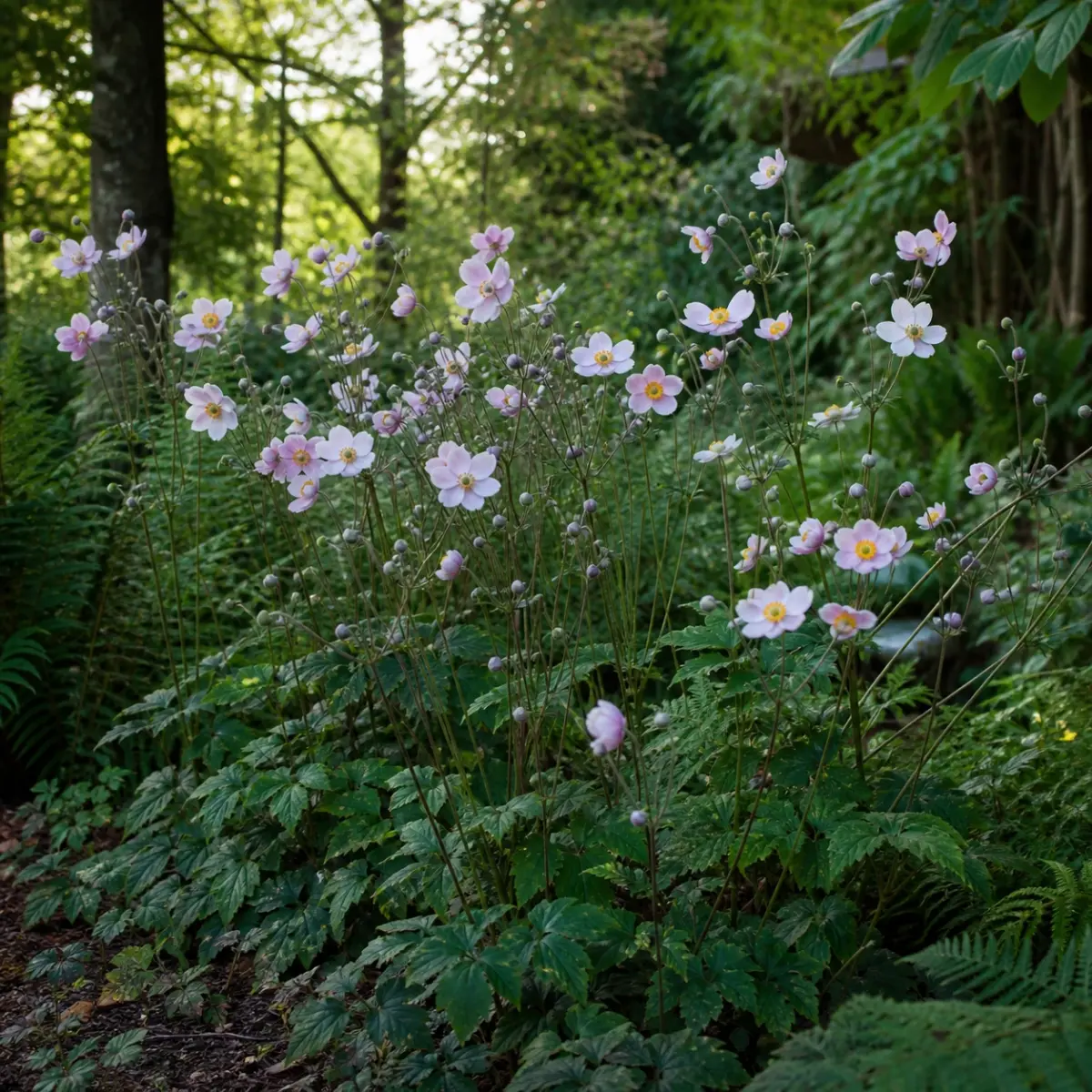 Luftige Herbst-Anemonen am halbschattigen Gehölzrand